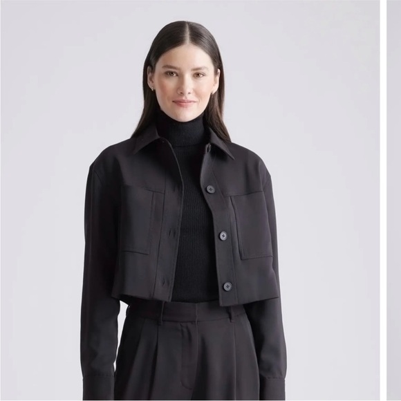 Quince Jackets & Blazers - Quince NWT Black Stretch Crepe Cropped Jacket